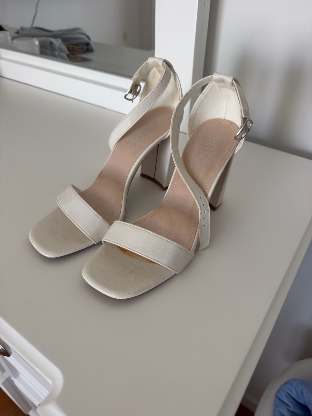 Women's Cream Ankle-Strap Block Heel Sandals